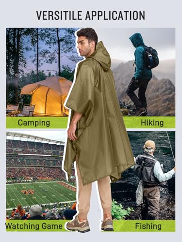 Image of SaphiRose Extra Thick Hooded Rain Poncho Double Layer Waterproof Raincoat Jacket for Men Women Adults