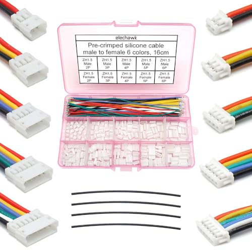 Connecteurs ZH 1,5 mm Mâle Femelle et Kit de Câbles en Silicone Pré-Sertis 28 AWG, ZH1.5 2/3/4/5/6 Broches, Adaptateur JST Avec Câble de 160 mm