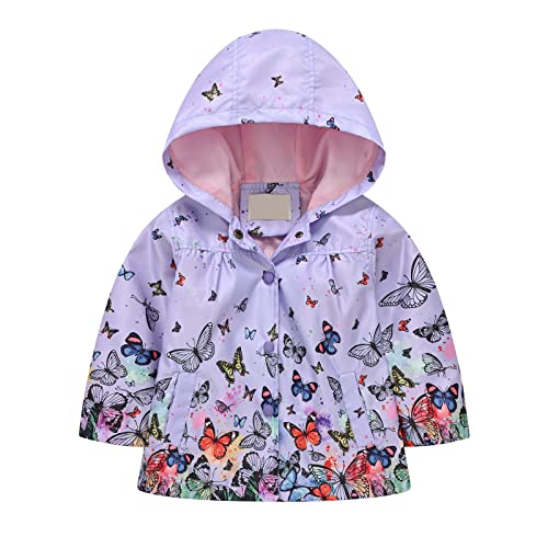Kids Girls Windbreaker Jacket with Pocket Cute Hoodie Butterfly Long Sleeve Windbreaker Lightweight Outdoor Raincoat