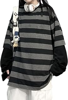 yssgtt Harajuku Oversized Striped Long Sleeve T-Shirt Crew Neck Gothic Loose Couple Streetwear Tee Y2k Pullover
