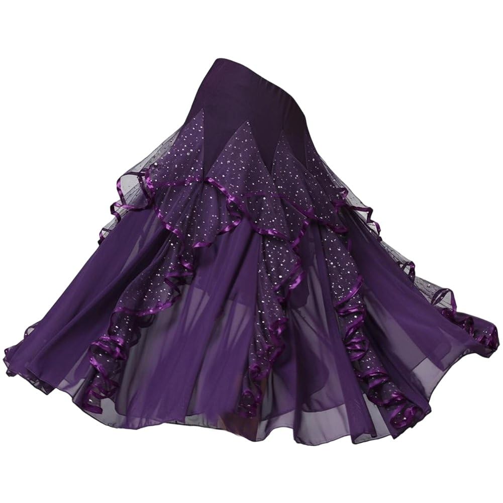 Ppmter Ballroom Dance Skirts for Women Ballroom Dancing Long Swing Waltz Latin Belly Dance Skirt Flamenco Dance Dress Costume