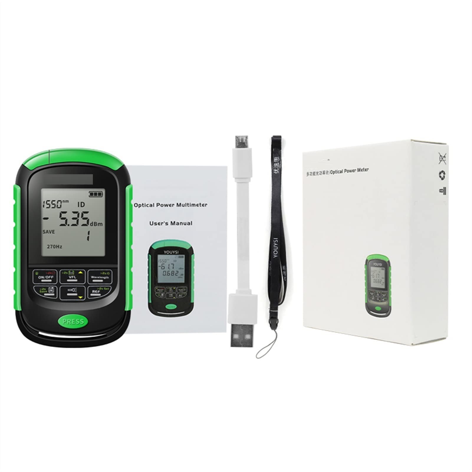 Localizador Visual de Fallas, Medidor de potencia óptico de batería 4IN1 LI 5km 15km 30km Vfl Localizador de fallas visuales Prueba de cable de red Tester de fibra óptica Luz LED | NC-30MW