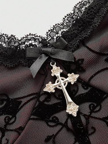 Verdusa Women's Gothic Clothes Lace Goth Crop Tops Witchy Grunge Cami Emo Shirt3