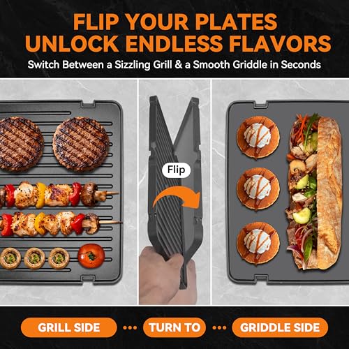 Image of Baker's Friend 4-slice Panini Press Grill Cheese Sandwich Maker, Electric Grill Indoor with Temperature Setting, Opens 180 Degrees, Dual Non-stick Surfaces, 4-circle Silicone Mold, Reversible Plates