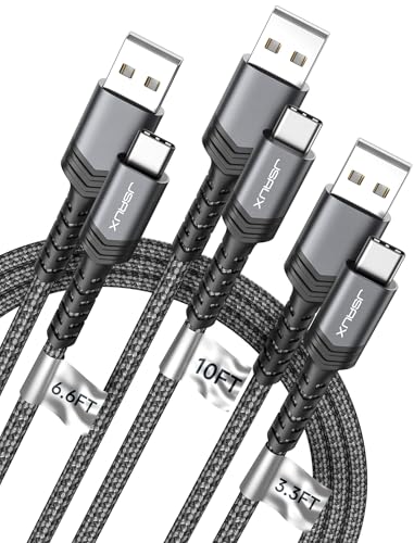 Image of JSAUX USB to USB C Cable, USB C Cable for iPhone 17, 3-Pack (10+6.6+3.3FT) | USB Type C Charger Cord, Fast Charging for iPhone 17 16 Pro Max, Samsung Galaxy, iPad, Grey