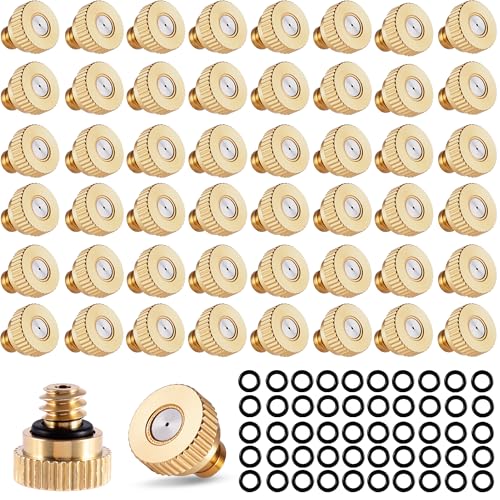 50 Pack Brass Misting Nozzles with 50Pc Brass Misting Nozzles O Ring Heavy Duty Misting Nozzle 0.02 Orifice (0.5 mm)10/24 UNC for Outdoor Cooling System Dust Control