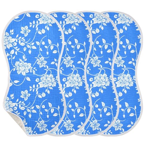 4 Pack Baby Burp Cloths, Soft Absorbent Burping Cloths for Babies, Cotton Milk Spit Up Rags, Large Size for Newborns, Baby Boys and Girls (White Floral)