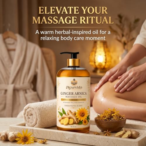 Image of Ginger Arnica Post Workout Massage Oil - Body Massage Oil with Ginger & Arnica for Back Pain, Muscle Relaxing & Tired Muscles | 300ml