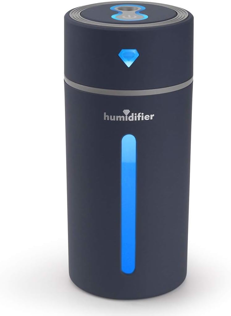 CLEEFUN Cool Mist Humidifier, Ultrasonic USB Portable Air Humidifiers Purifier for Cars Office Desk Home Babies Kids Bedroom, 230ML Mini Desktop Cup Humidifier with LED Night Light (Drak Blue)