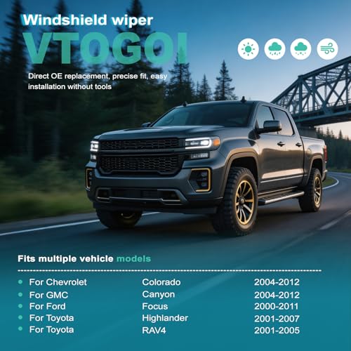 Image of VTOGOI OEM Quality 22''+19'' Windshield Wiper Blades,Premium All-Seasons J-Hook Replacement Wiper Blades (2 Pack)