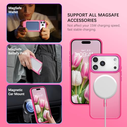 Image of YINLAI for iPhone 17 Pro Case 6.3-inch,Magnetic Compatible with MagSafe, Slim Matte Anti-Fingerprint, Shockproof Full Body Military Grade Protection for iPhone 17 Pro Cover, Hot Pink