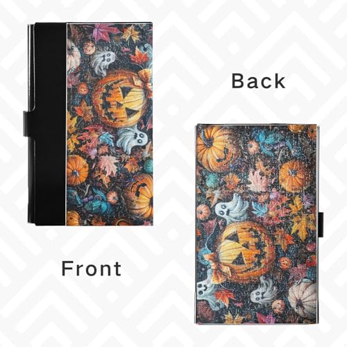 KLL Halloween Pumpkin Ultra-Thin Pocket Business Card Holder with Leather and Stainless Steel Card case Holder for Protects Your Cards tarjetero para Hombre4
