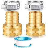 YELUN Solid Brass Garden Hose Repair kit Connector with Stainless Steel Clamps, Male Adapter/Female