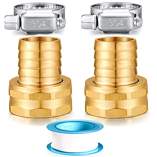 Image of Solid Brass Garden Hose Repair kit Connector with Stainless Steel Clamps, Male Adapter /Female Garden Hose Swivel Fitting (3 /4 inch Barb x 3 /4 inch Female -2 Sets)
