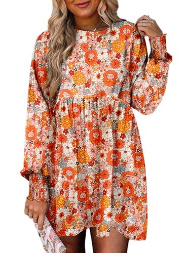 Dokotoo Womens Fall Dress 2025 Long Sleeve Babydoll Mini Dress Floral Flowy Boho Dresses