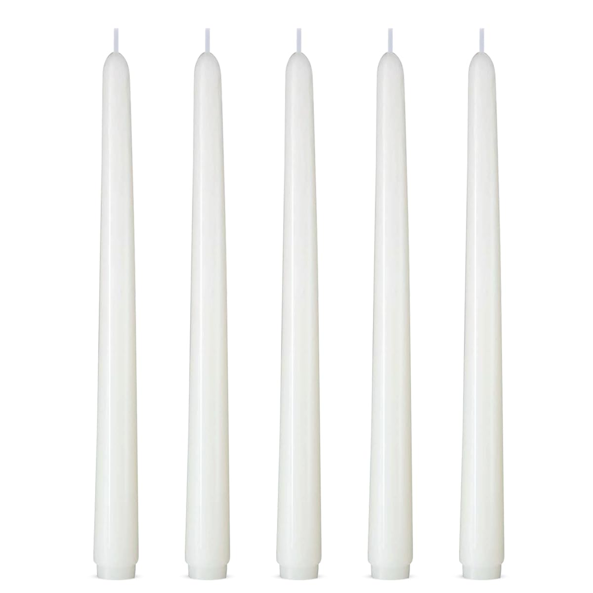 Set of 5 White Taper Candles, Dripless Unscented 10 Inch Tall Skinny Wax Candlesticks for Home Wedding Party Table Decor, 8 Hour Burn Time