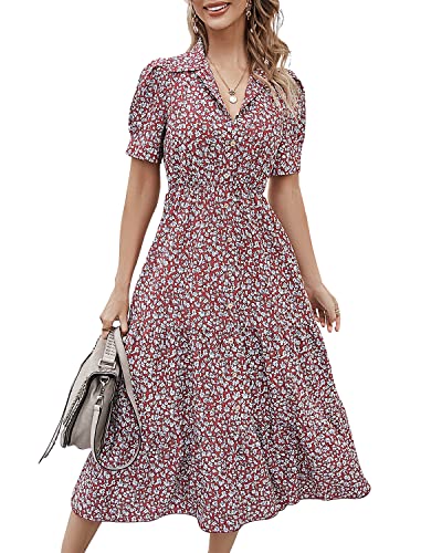 BebreezChic Vestidos de Verano Mujer Lorgos Estampado Floral Cuello Pico Manga de Soplo Elegante Casual Cover