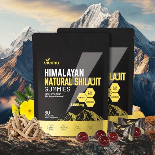 Himalayan Shilajit Gummies with Ashwagandha & Gokshura | 85+ Trace Minerals & Fulvic Acid | Organic, Non-GMO Micronutrient Supplement for Men & Women | 100% Pure & Natural