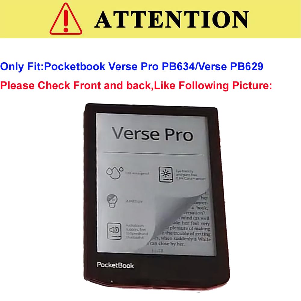 Étui pour liseuse PocketBook 6 Verse PB629 & Verse Pro PB634 en cuir PU pour PocketBook Verse Pro PB634 Smart Ultra Mince Folio Cover avec mise en veille /réveil automatique pour PocketBook Case