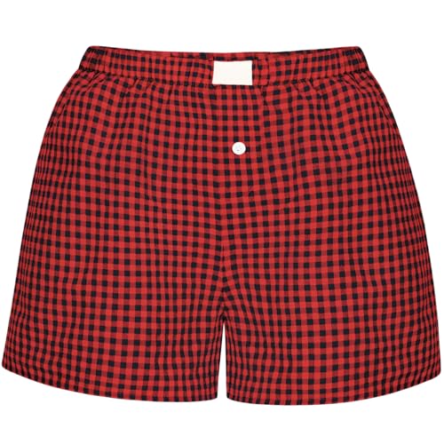 Image of Womens Y2k Plaid Shorts Women Cute Lounge Pajama Sleep Comfy & Casual Gingham PJ Boxer Shorts