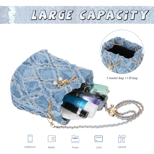 Image of GOKTOW Small Denim Bucket Bag for Women, Jean Purse Crossbody Bags Denim Tote Handbag