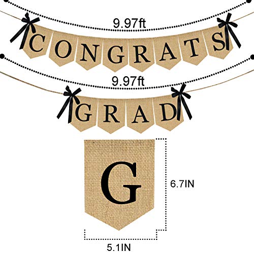 Image of Burlap Congrats Grad Graduation Banner - No DIY Required | Rustic Vintage Graduation Decorations Sign for College Grad Party and High School Graduation Party Supplies 2026