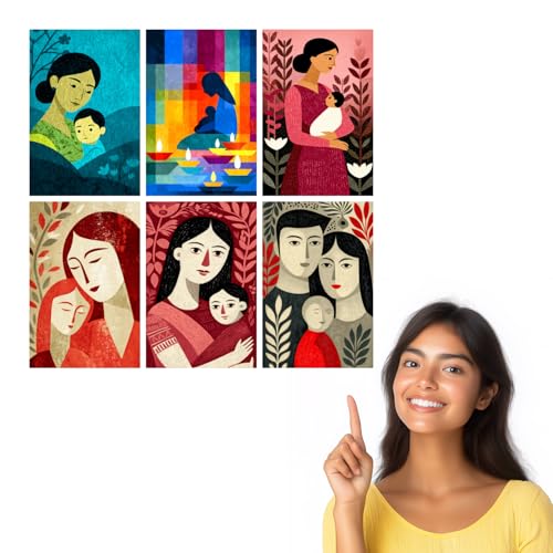 Image of SiddArtify Mother and Child Wall Art Poster Print Set - Modern Family Art for Living Room Bedroom Nursery - 8x12 inch Board Pack of 6