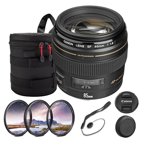 Canon EF 85mm f/1.8 USM Lens Bundle | Telephoto Portrait Prime with Fast f/1.8 Aperture & Ring-Type USM Autofocus | Great for Sports & Low-Light Photography (2519A003) + Filter Kit + More