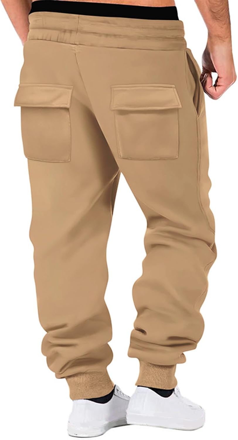 Baggy Cargo Sweatpants for Men Drawstring Waist Joggers Sweat Pants Soft Athletic Workout Track Trousers with Pockets