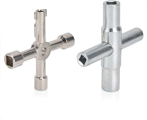 Cyrank Juego de llaves Sillcock de 2 piezas, juego de llaves Sillcock de 4 vías, llave de agua multifuncional, herramienta de reparación