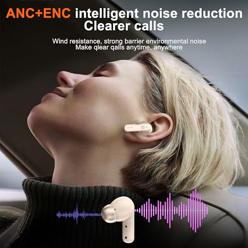 Image of THREE PEACHES Wireless Earbuds Bluetooth 5.4 Headphones, Touch Screen, Active Noise Cancelling, USB Charging Case for iPhone /Android