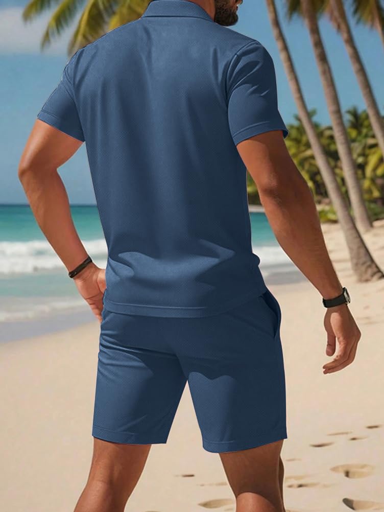 Ensemble Jogging Homme Manches Courtes Polo Shorts 2 Pièces d'été Ensembles Survêtement Été pour Fitness Sport Course