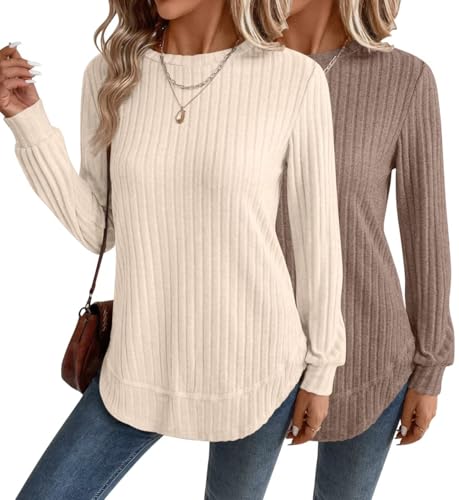 Bliwov Women Long Sleeve Shirts Crewneck Tunic Tops Loose Fit Fall Sweaters Clothes Outfits Fashion Pullover Dressy Blouses