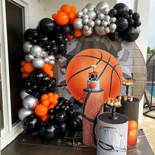 Image of Basketball Balloon Arch Kit, 111pcs Orange and Black Silver Balloons Garland Kit with Explosion Star Balloons, Sports Balloon Kit for Boys Birthday Baby Shower Sports Theme Decorations Supplies