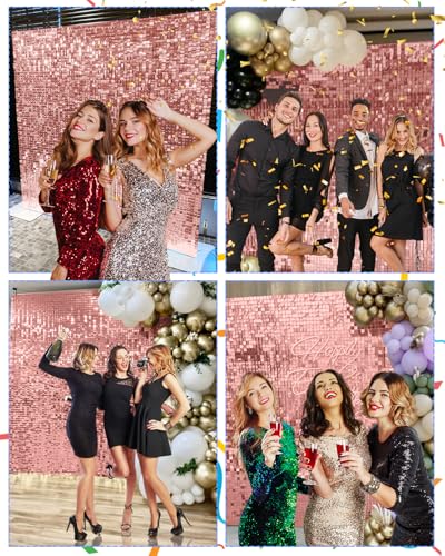 Image of Rosegold Shimmer Wall Backdrop, 24 Panels, 6x4 Ft Photo Backdrop | wedding backdrop birthday backdrop party decoration photo booth backdrop bridal shower baby shower event decoration