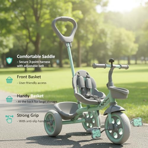Image of Tricycle for Kids, with Parental Control, Tricycles for Kids 2 to 5 Years Boys and Girls, Cycle for 1+ Children, Bike with EVA Tech Wheels, Super, Sea Green