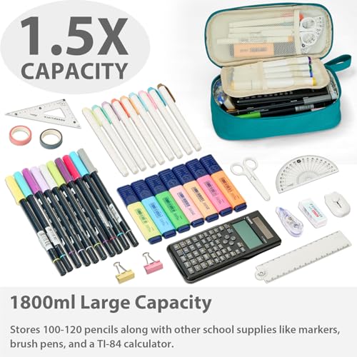 Image of SPACEMATE Pencil Case Pouch Box Bag School Supplies Girls Boys Kids, Cute Preppy Stuff Large Big Capacity Aesthetic Pen Organizer, Back to College Stationary, Teal, Standard Stlye, 1800ml