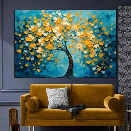 Art mural peinture d'arbre d'automne toile nature colorée 70x100 cm