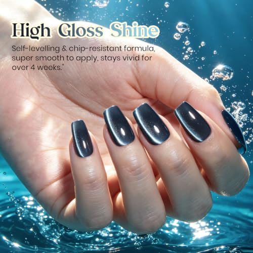 Image of Beetles Blue Gray Glass Cat Eye Gel Nail Polish, 15ML Ocean Ash Gel