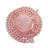 ICEDIAMOND Fancy Pink Lab Diamond Shark Pendant with Iced Out Cuban Chain Necklace, 18K Rose Gold Pl