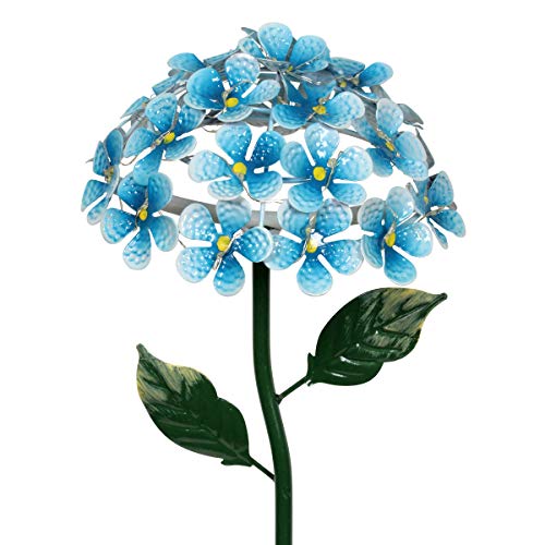 Exhart Garden Solar Lights, Decorative Hydrangea Flower Garden Stake, 26 Leds, Cute Metal Outdoor Decoration, Turquoise, 7 X 21.5 Inch #TOP6