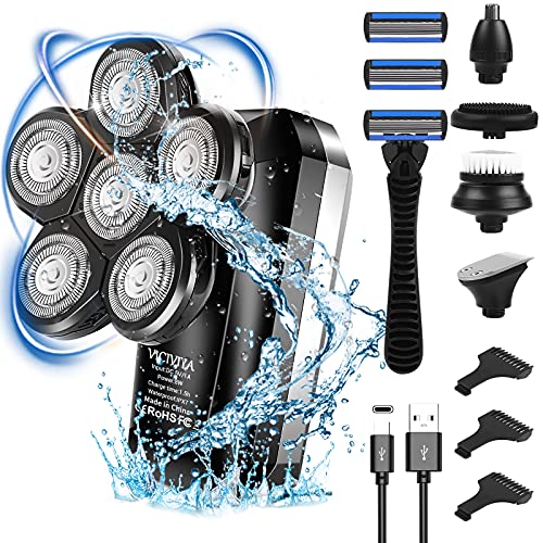 Bald Head Shavers for Men,VICIVIYA IPX7 Waterproof Mens Head Shaver with LCD Display, Upgrade 6D Head Shavers for Bald Men Wet and Dry, 5-in-1 Grooming Kit for Men with Manual Shaver