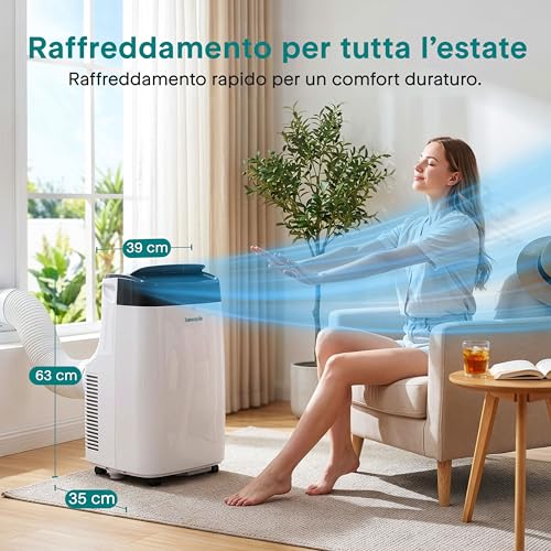 SereneLife Tragbares Klimagerät 3-in-1, eingebauter Luftentfeuchter, Ventilator, Fernbedienung, Fenster-Abfluss-Set, 9.000 BTU, Klasse A-2
