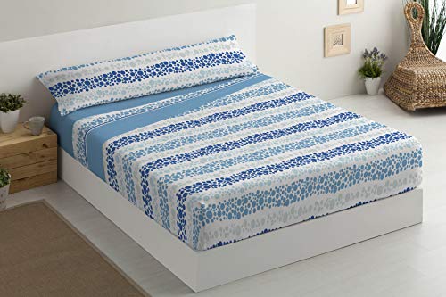 MILAROSA - Juego sábanas pirineo térmico Aitana. Cama 90 cm. Azul