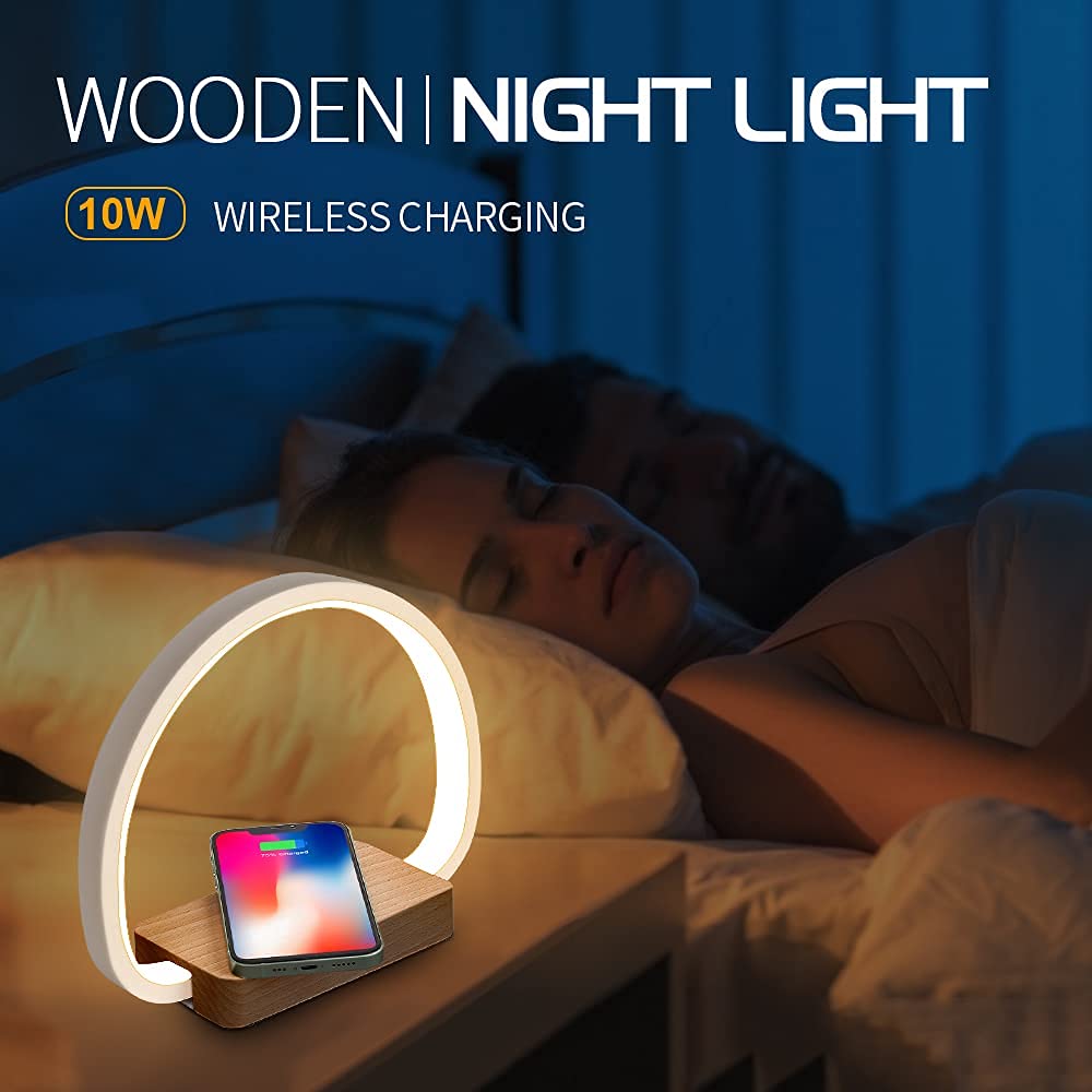 Lámpara de noche con cargador inalámbrico, lámpara de mesa táctil con puerto USB, lámpara de escritorio LED con 3 niveles de luminosidad y escalada continua para lectura, salón, oficina