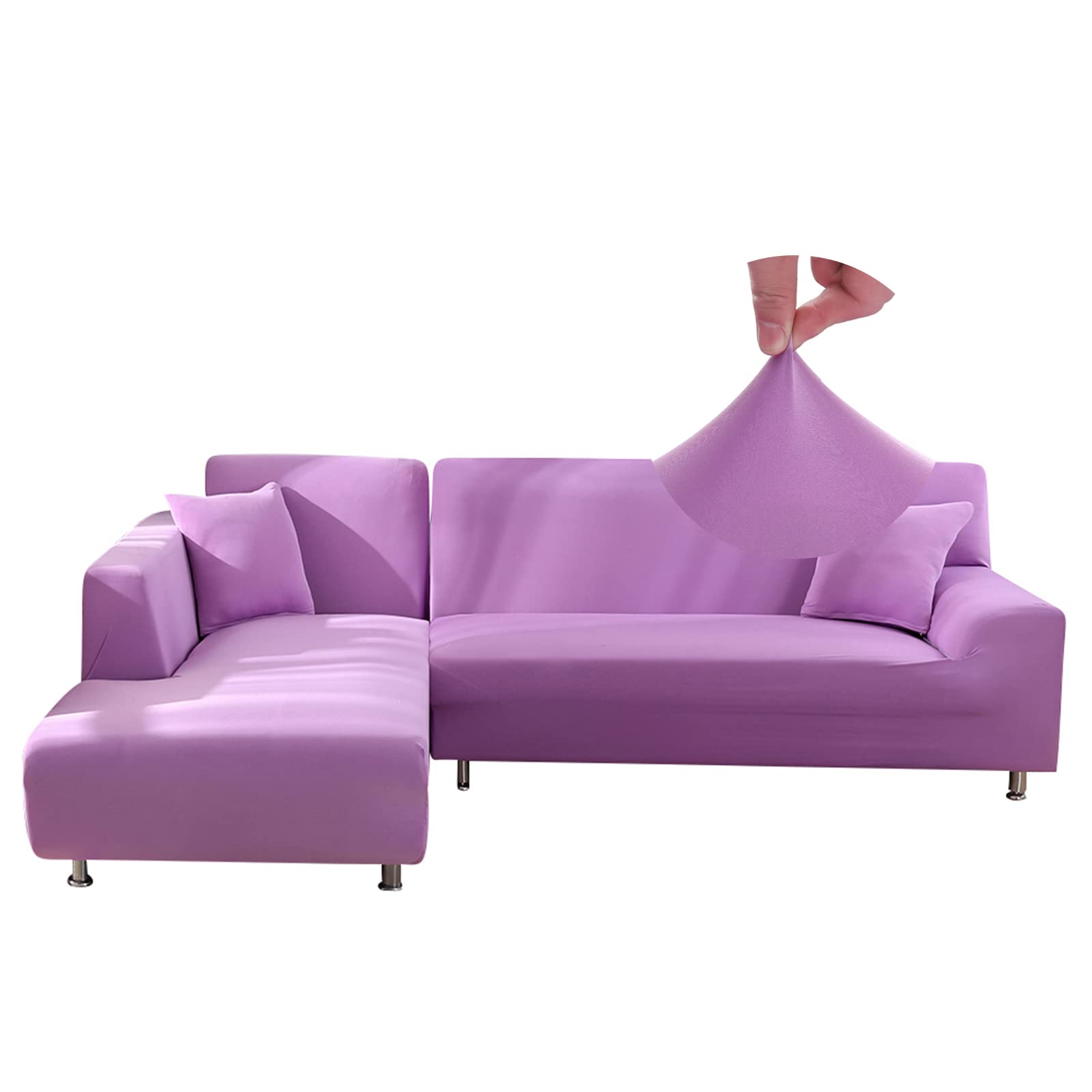 L Shape Stretch Sofa Cover Spandex Right/Left Side Chaise Lounge Couch Covers 2 Piece Washable for Pets Furniture Protector Violet (1 Seater + 4 Seater)