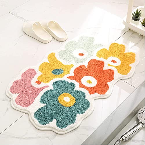 Badvorleger Badematte, Bunte Blume Badezimmerteppich rutschfest, 40x60cm, Weicher Absorbent...