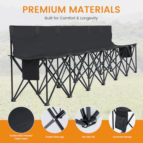 LILYPELLE Portable Bench 6 Seat Soccer Benches for Team, Folding Soccer Bench Chair Sideline Benches Camping Chairs for Football Camp Sport Events Outdoor Seating with Carry Bag, 1Pack