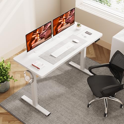 Image of Adjustable Stand Up Desk with Memory Preset, 55 x 24 Inch Standing Desks Electric Desk for Home Office with Splice Board (White)