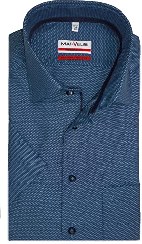 Marvelis Modern Fit Hemd Halbarm New Kent Kragen Muster dunkelblau Größe...
